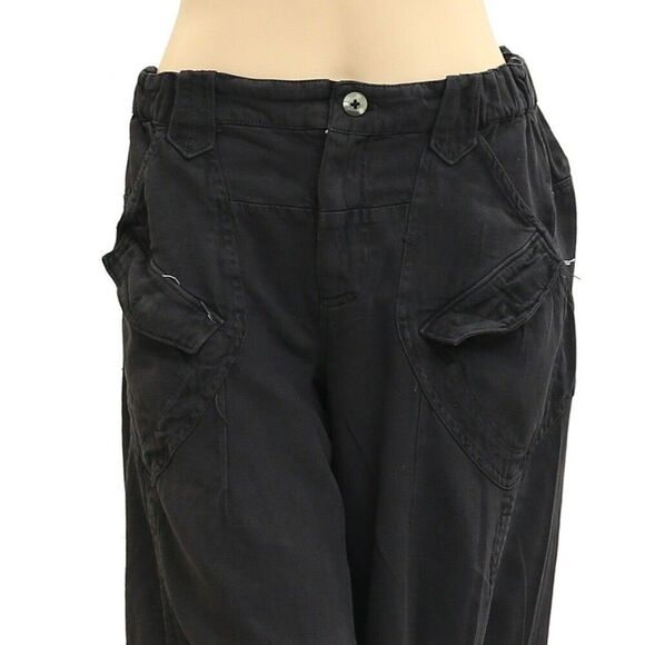 Free People Denim Jogger Trousers Pants Pull-On Mid-Rise Black Cotton XS 282616 - Picture 2 of 4